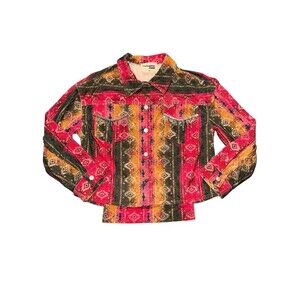 Savanna Jane Aztec Print Corduroy Jacket Fringe Western Boho Shacket Size S NWT